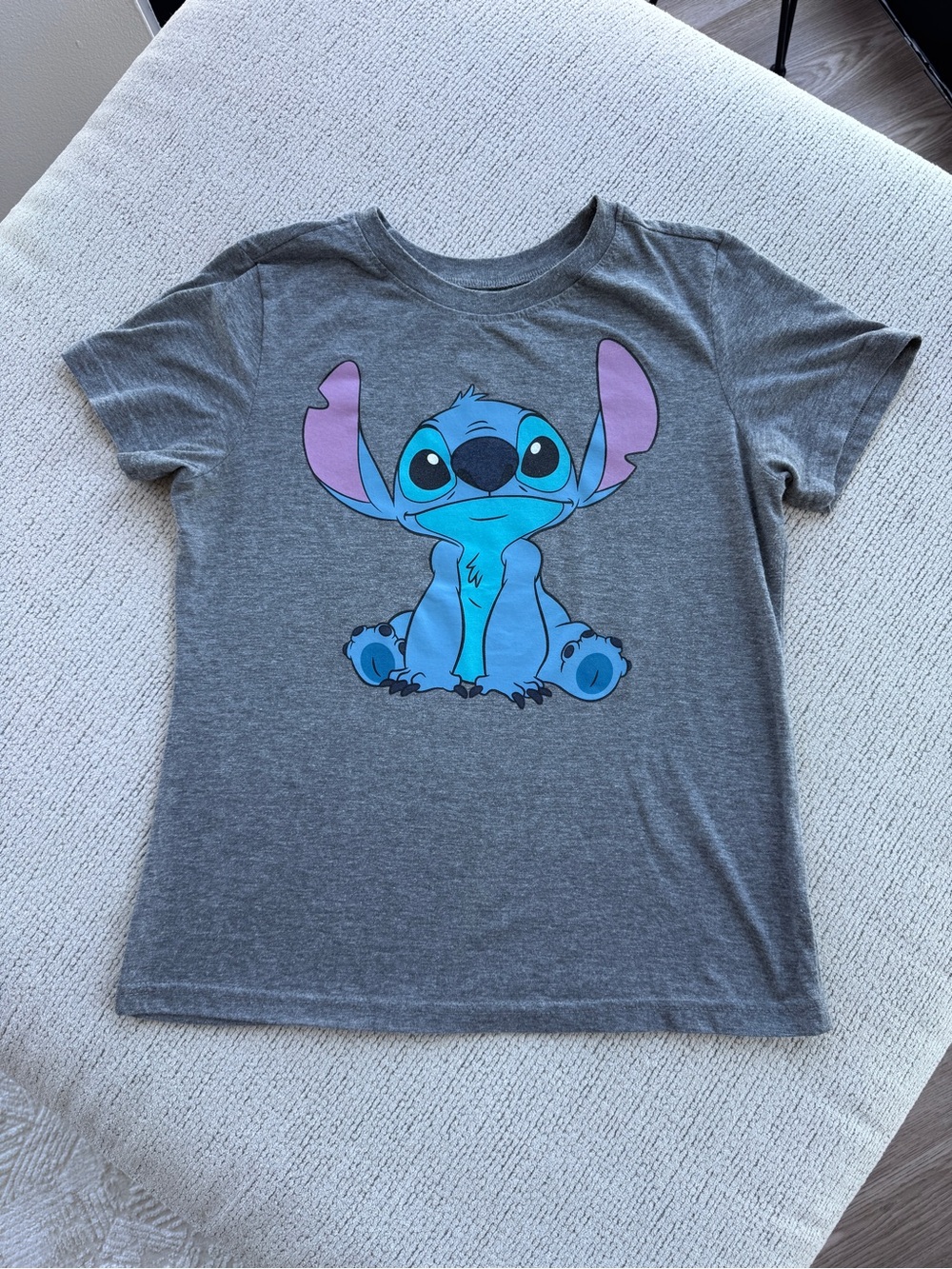 Disney Gray Tee with Blue Stitch and Pink Ear Accents